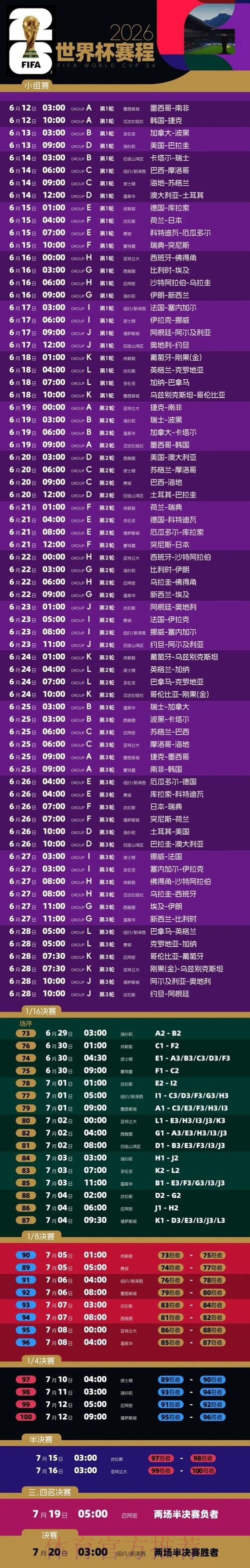 2026年世界杯决赛时间及比赛安排解析 2026年世界杯决赛时间及比赛安排解析